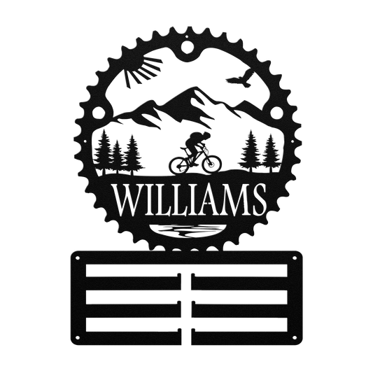Personalized Scenic Mountain Biker Chainring Metal Bike Decor Medal Hanger, Custom Mountain Biker Gift, Metal Bike Wall Art, Home Decor
