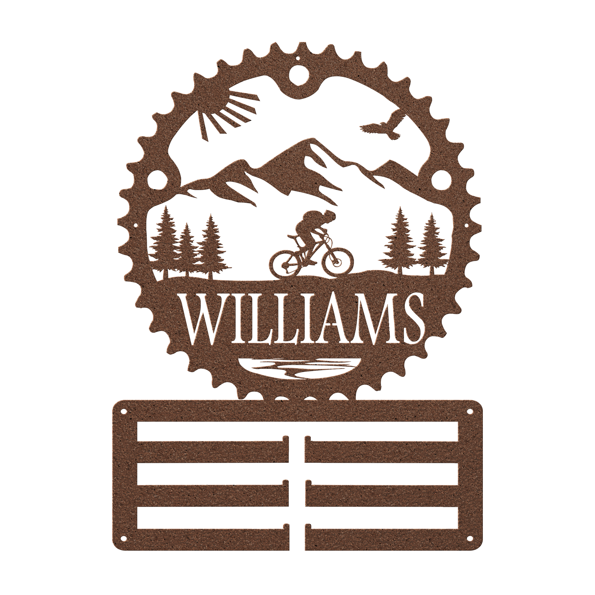 Personalized Scenic Mountain Biker Chainring Metal Bike Decor Medal Hanger, Custom Mountain Biker Gift, Metal Bike Wall Art, Home Decor Copper