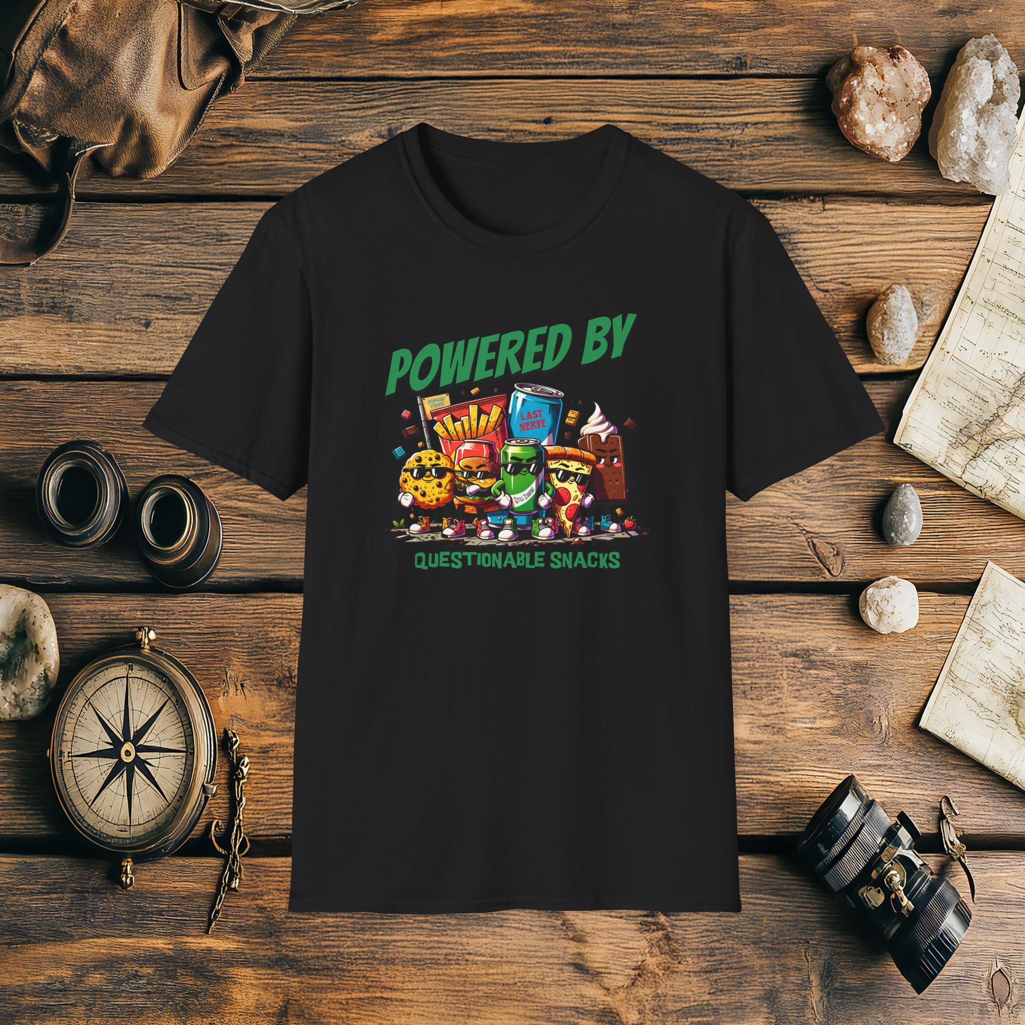 Powered By Questionable Snacks, Funny, Sarcasm, Adventure T-Shirt Gift, Adventure Racing Gift