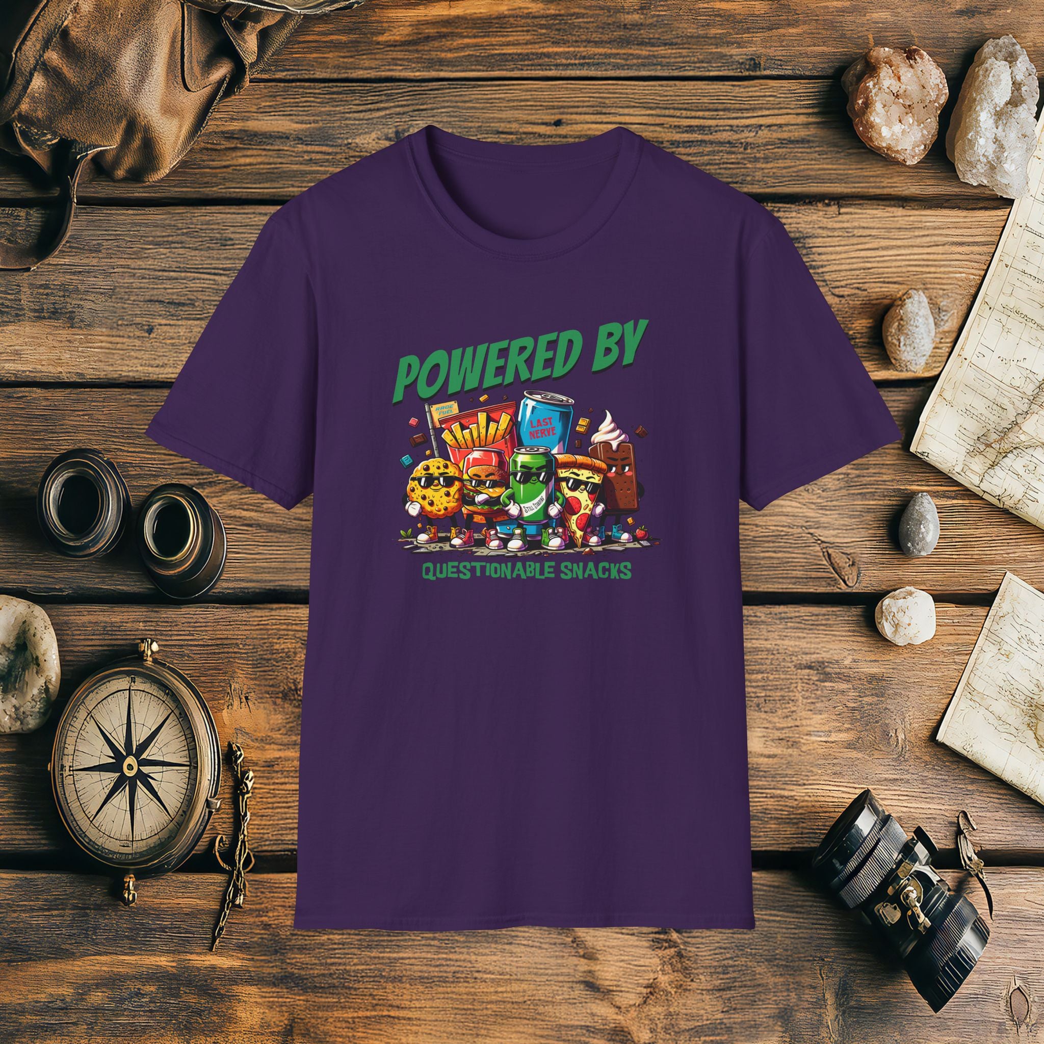 Powered By Questionable Snacks, Funny, Sarcasm, Adventure T-Shirt Gift, Adventure Racing Gift