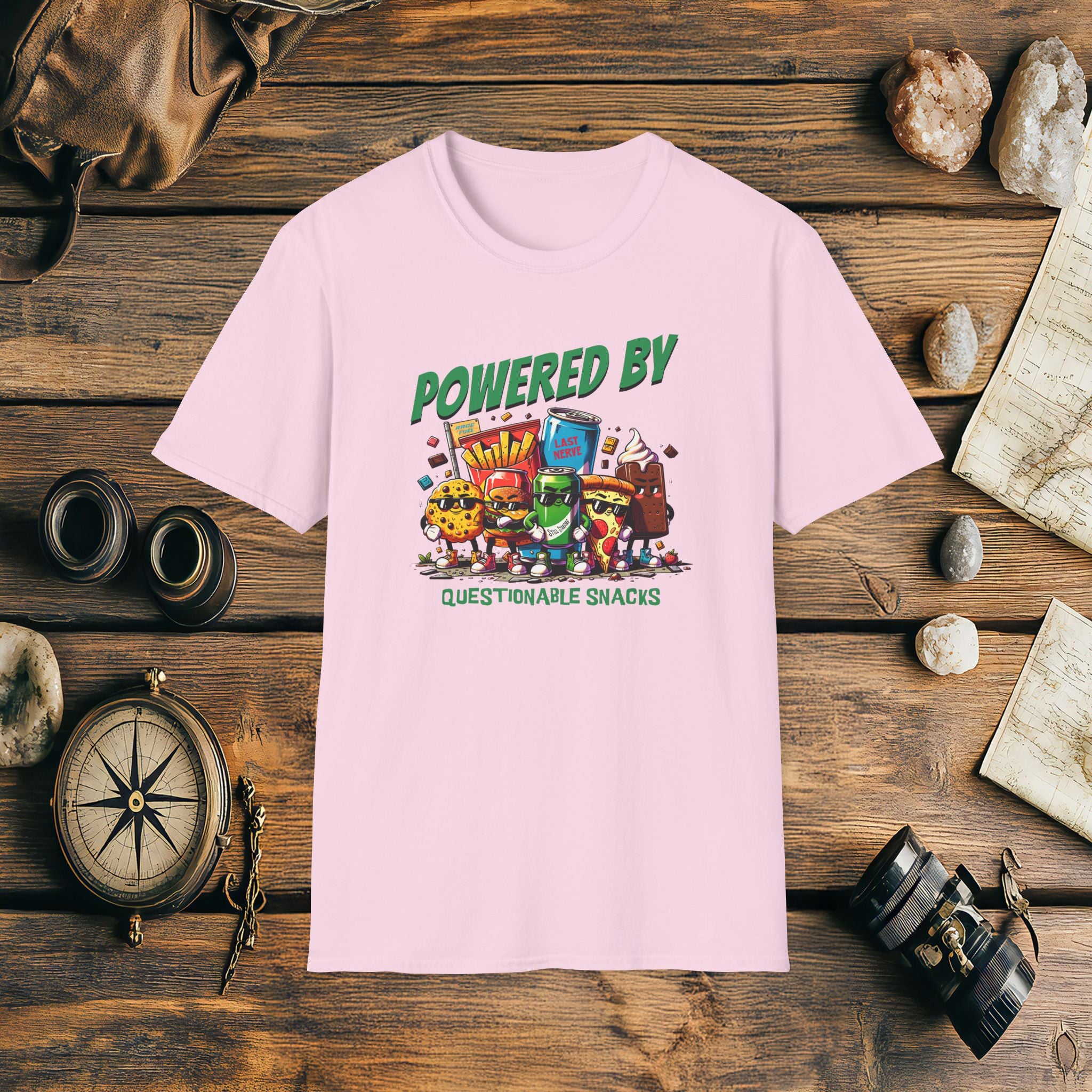 Powered By Questionable Snacks, Funny, Sarcasm, Adventure T-Shirt Gift, Adventure Racing Gift