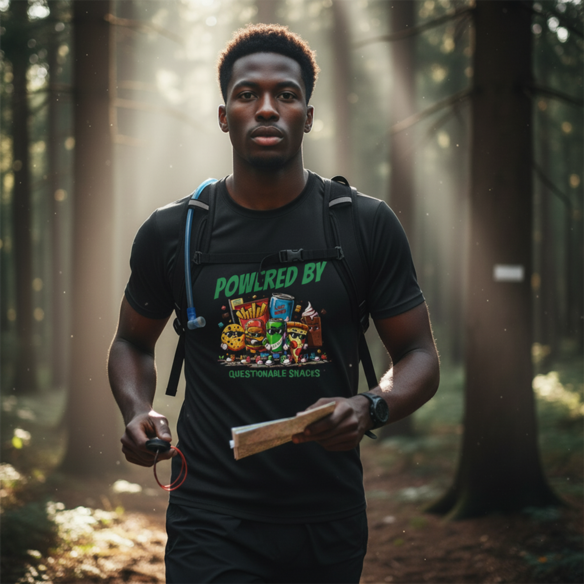 Powered By Questionable Snacks, Funny, Sarcasm, Adventure T-Shirt Gift, Adventure Racing Gift