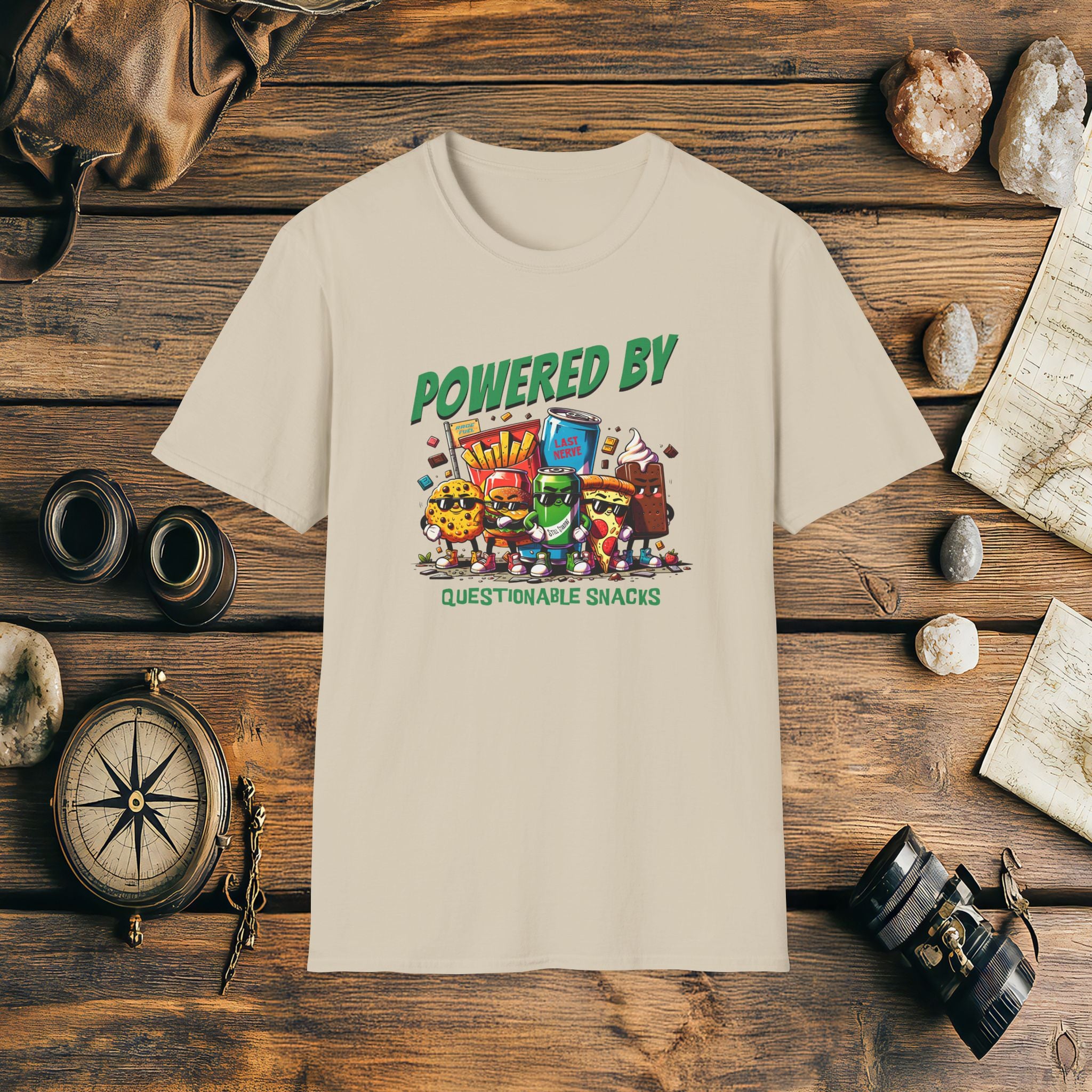 Powered By Questionable Snacks, Funny, Sarcasm, Adventure T-Shirt Gift, Adventure Racing Gift