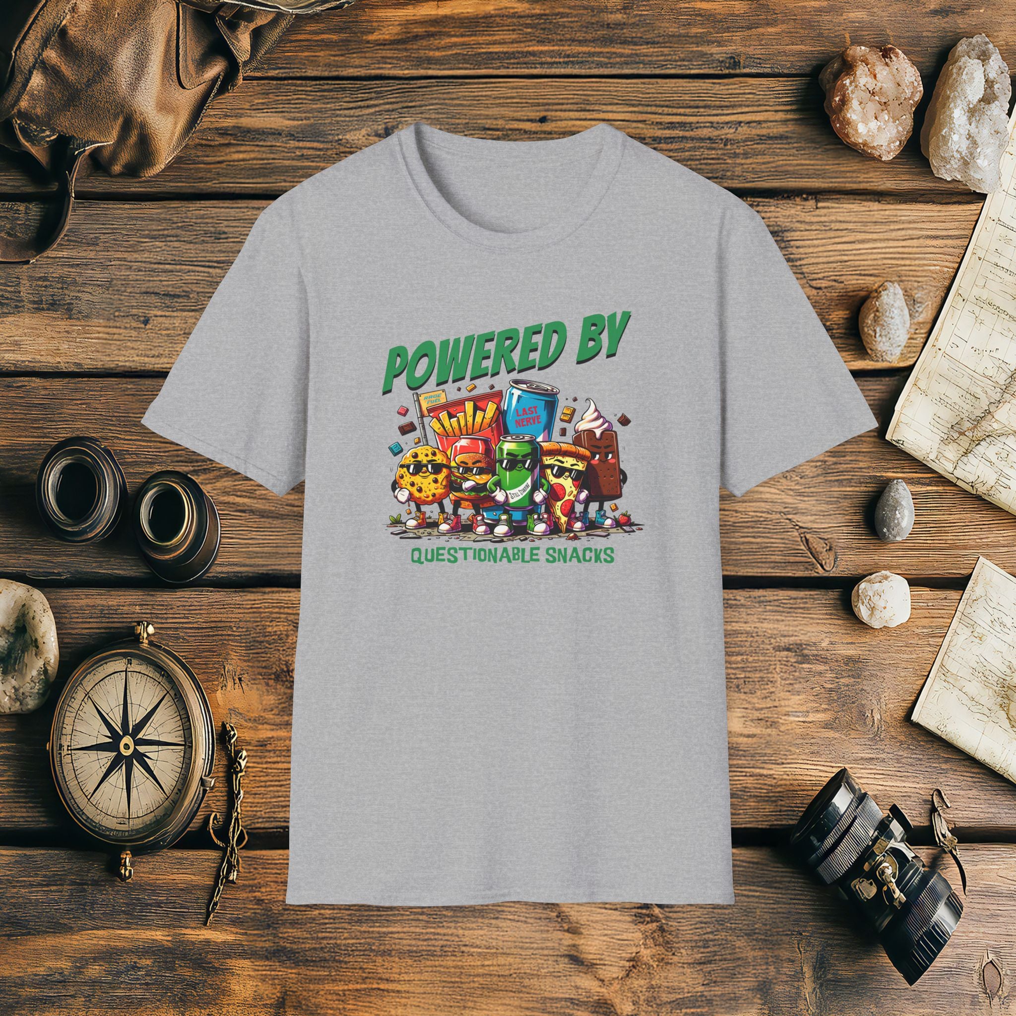Powered By Questionable Snacks, Funny, Sarcasm, Adventure T-Shirt Gift, Adventure Racing Gift