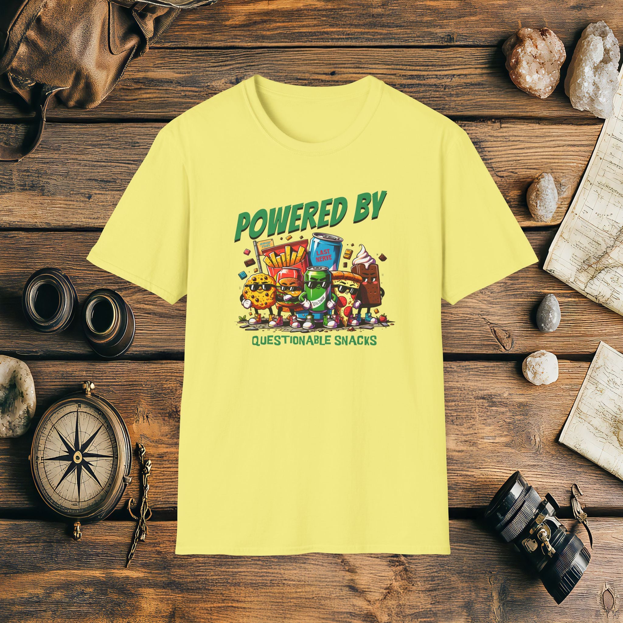 Powered By Questionable Snacks, Funny, Sarcasm, Adventure T-Shirt Gift, Adventure Racing Gift
