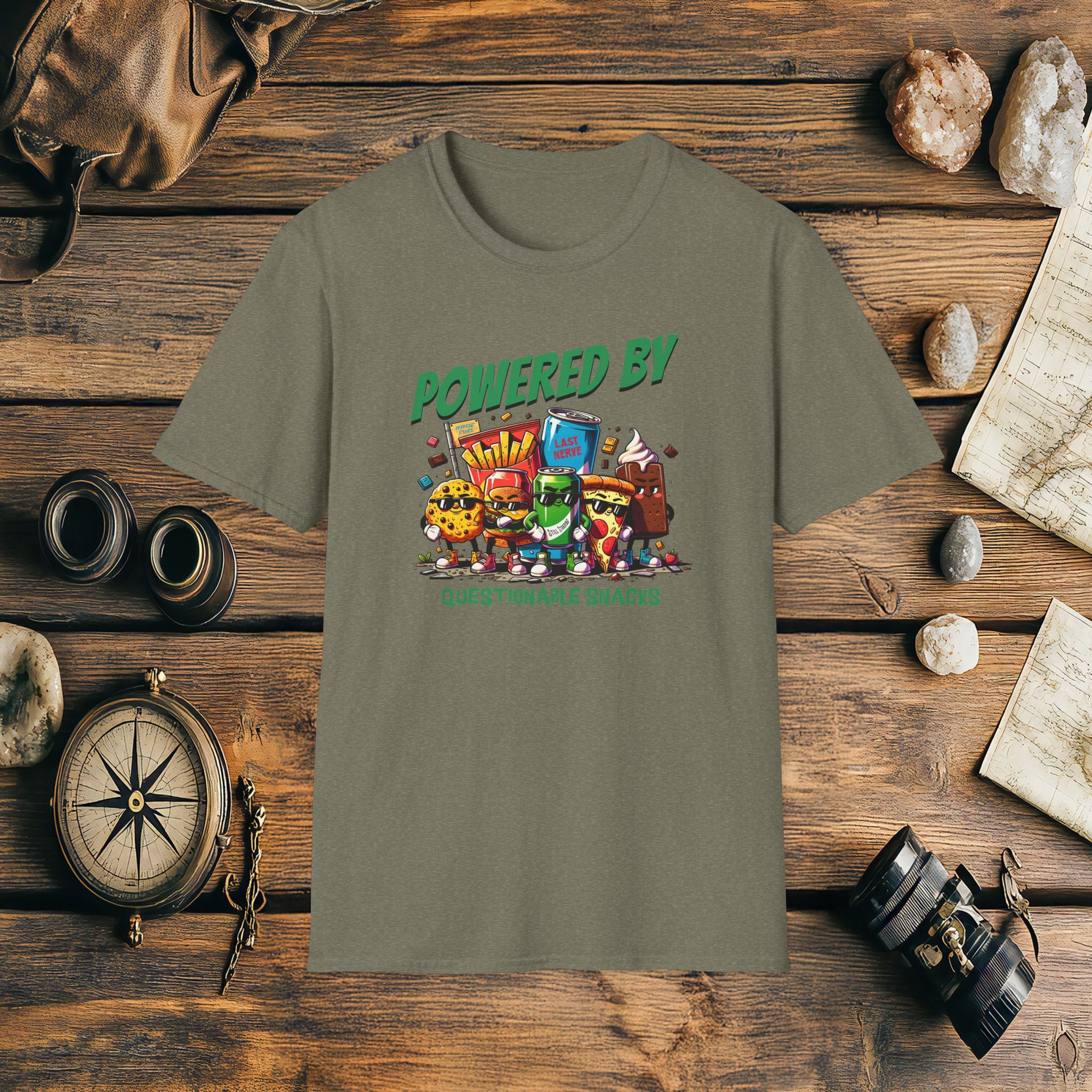 Powered By Questionable Snacks, Funny, Sarcasm, Adventure T-Shirt Gift, Adventure Racing Gift