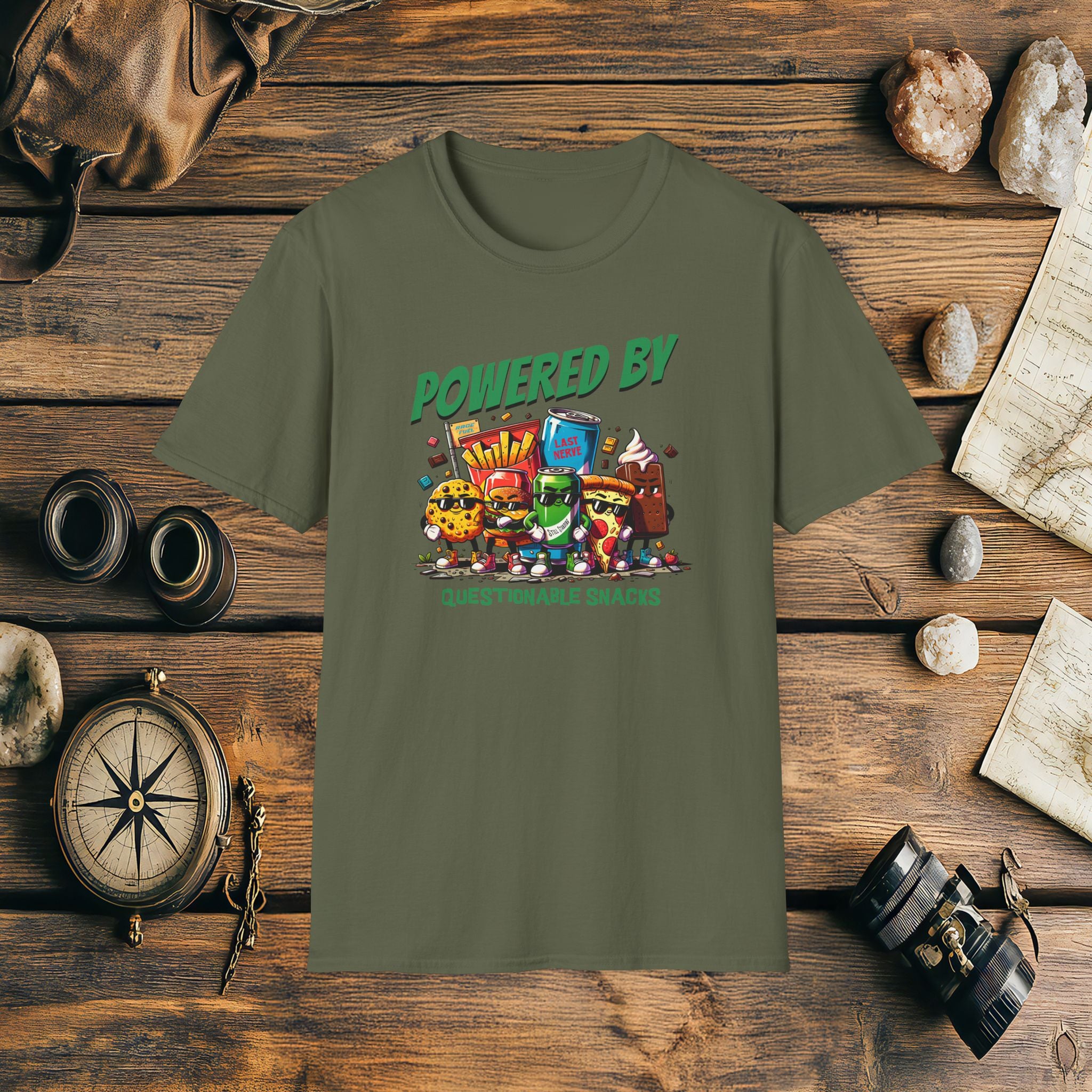 Powered By Questionable Snacks, Funny, Sarcasm, Adventure T-Shirt Gift, Adventure Racing Gift