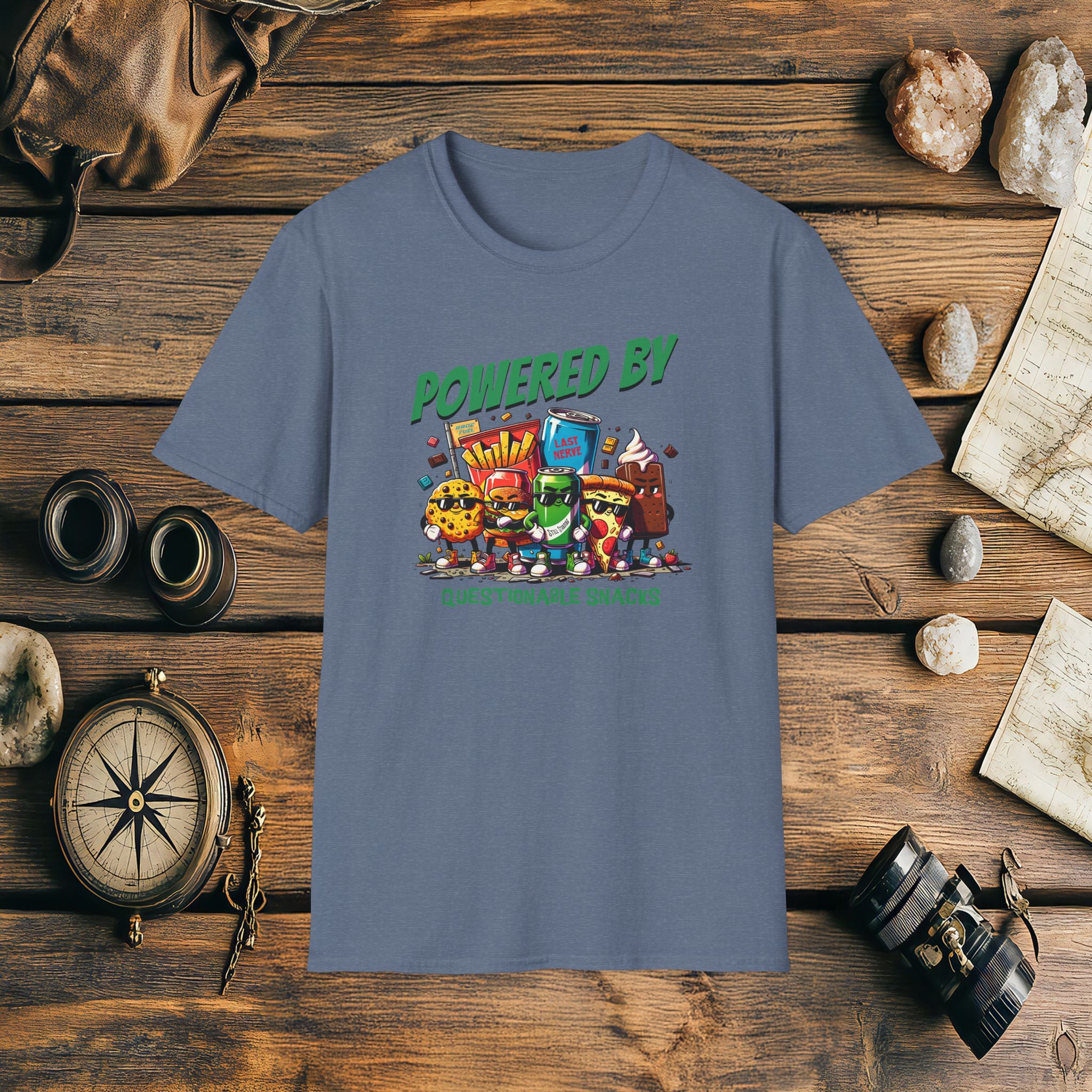 Powered By Questionable Snacks, Funny, Sarcasm, Adventure T-Shirt Gift, Adventure Racing Gift