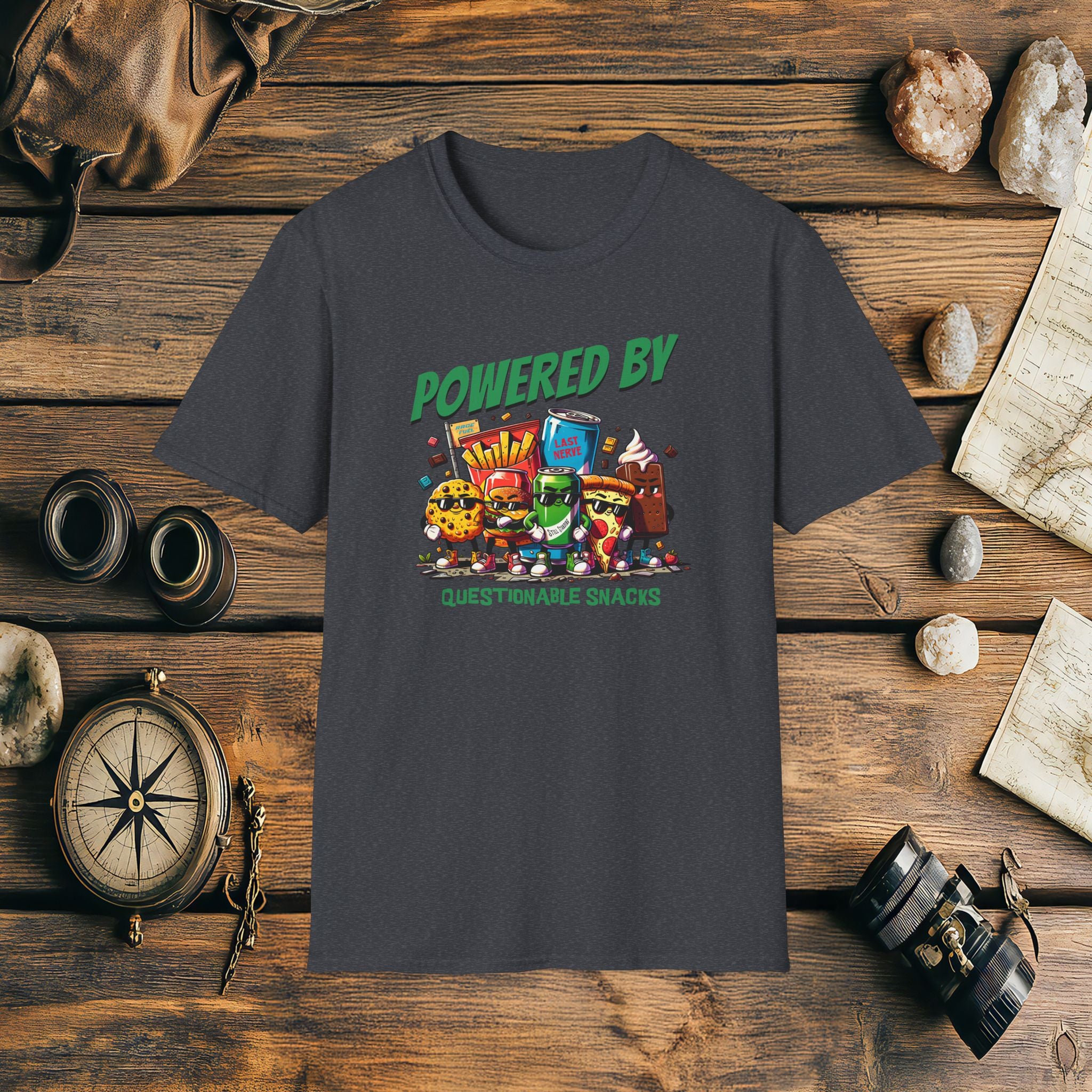 Powered By Questionable Snacks, Funny, Sarcasm, Adventure T-Shirt Gift, Adventure Racing Gift