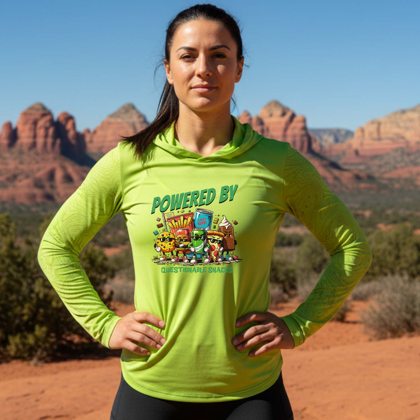 Powered By Questionable Snacks Topo Map Arms UV Sunscreen Sport Hoodie With Thumb Holes