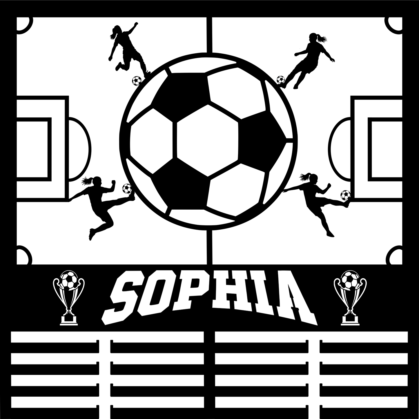 Soccer Medal Hanger Personalized Metal Holder, Multiple Fonts ,Girls, Women's, Gift, Rack