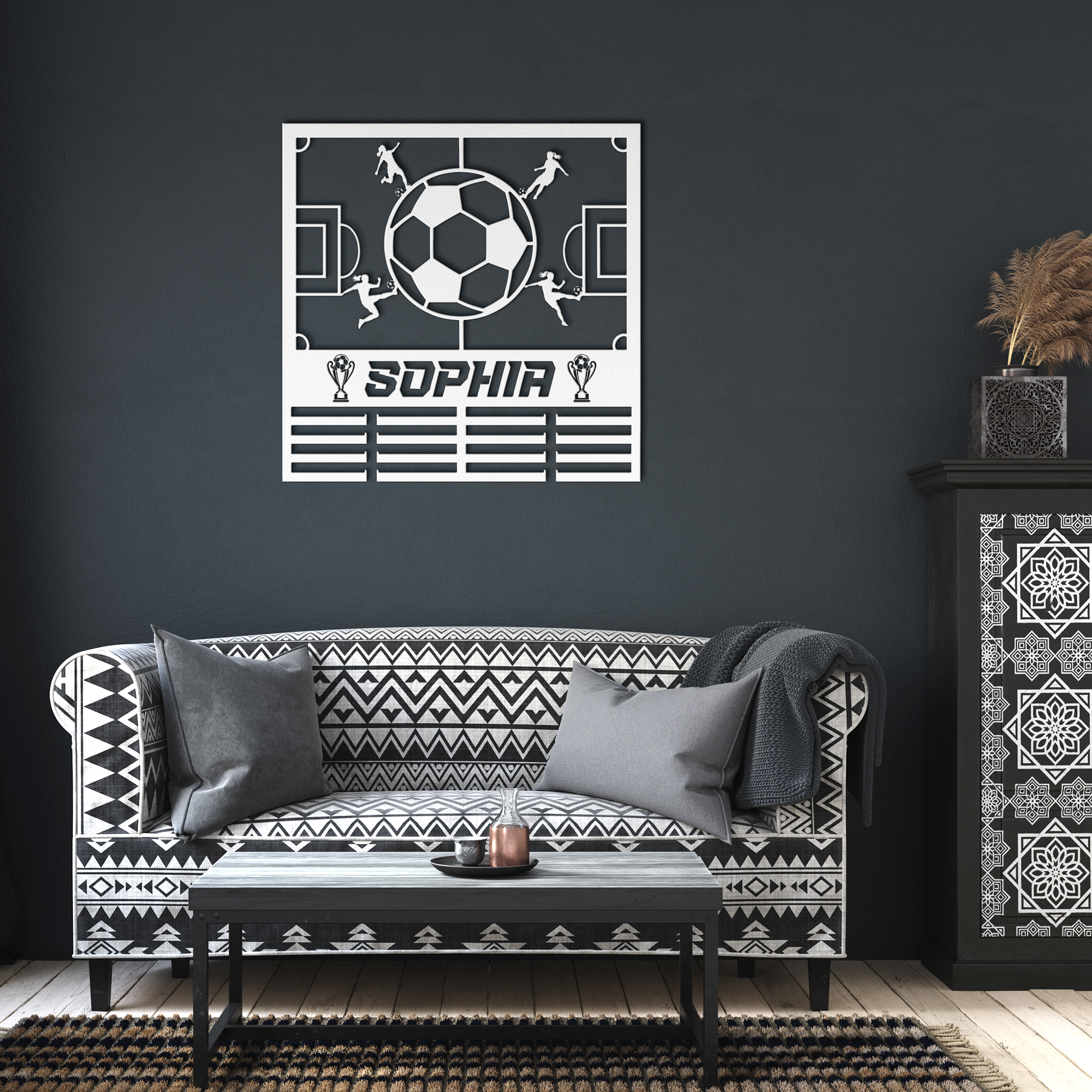 Soccer_Medal_Hanger_Personalized_Metal_H_White_Dark_Living_Room_Mockup.png