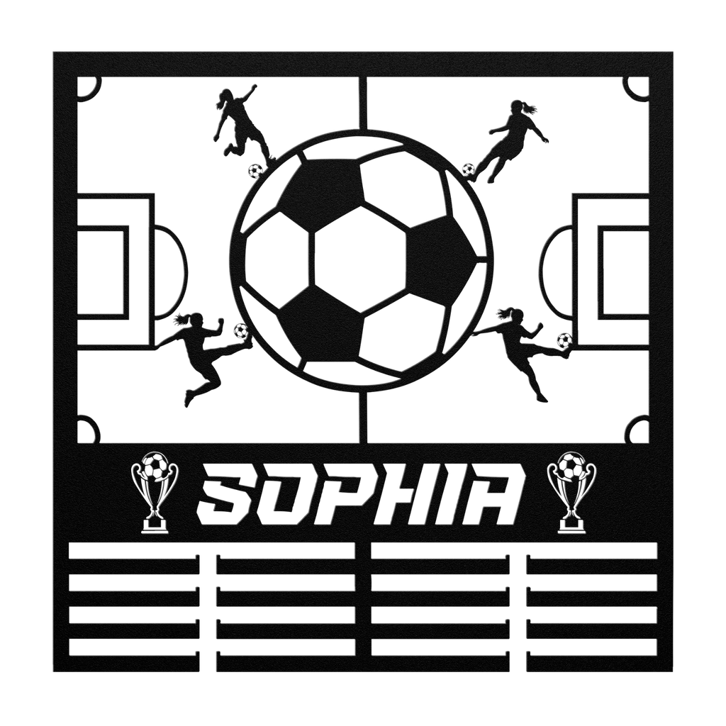 Soccer Medal Hanger Personalized Metal Holder, Multiple Fonts, Gift, Rack