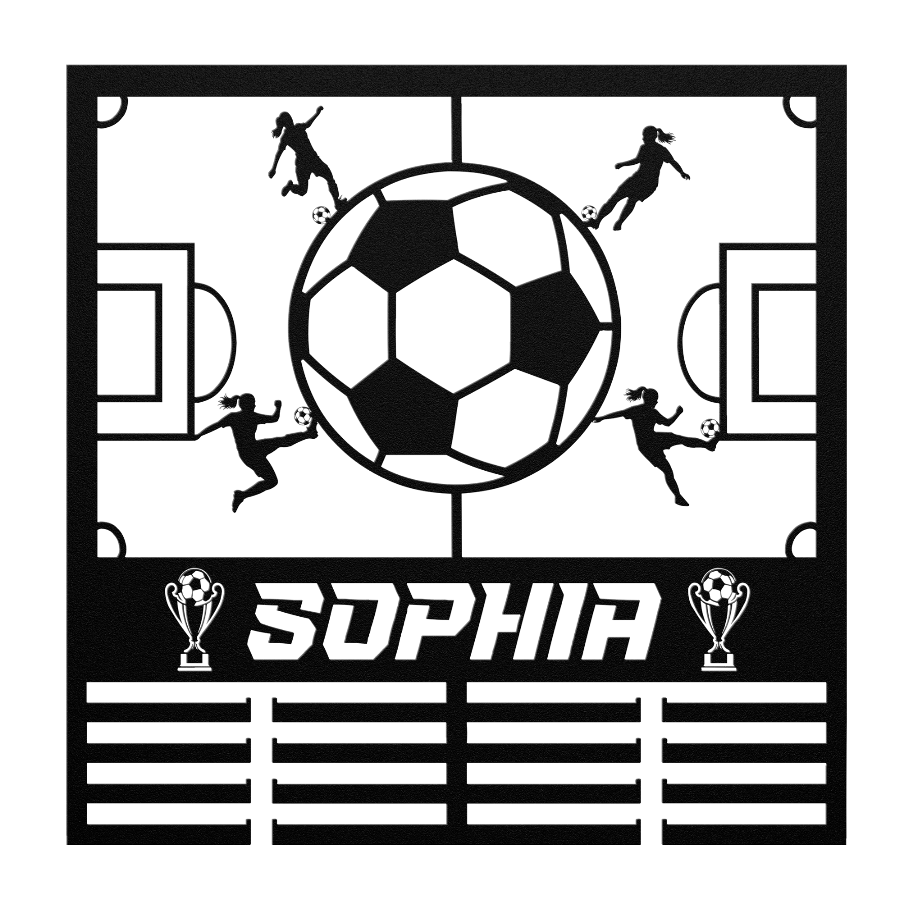 Soccer Medal Hanger Personalized Metal Holder, Multiple Fonts, Gift, Rack